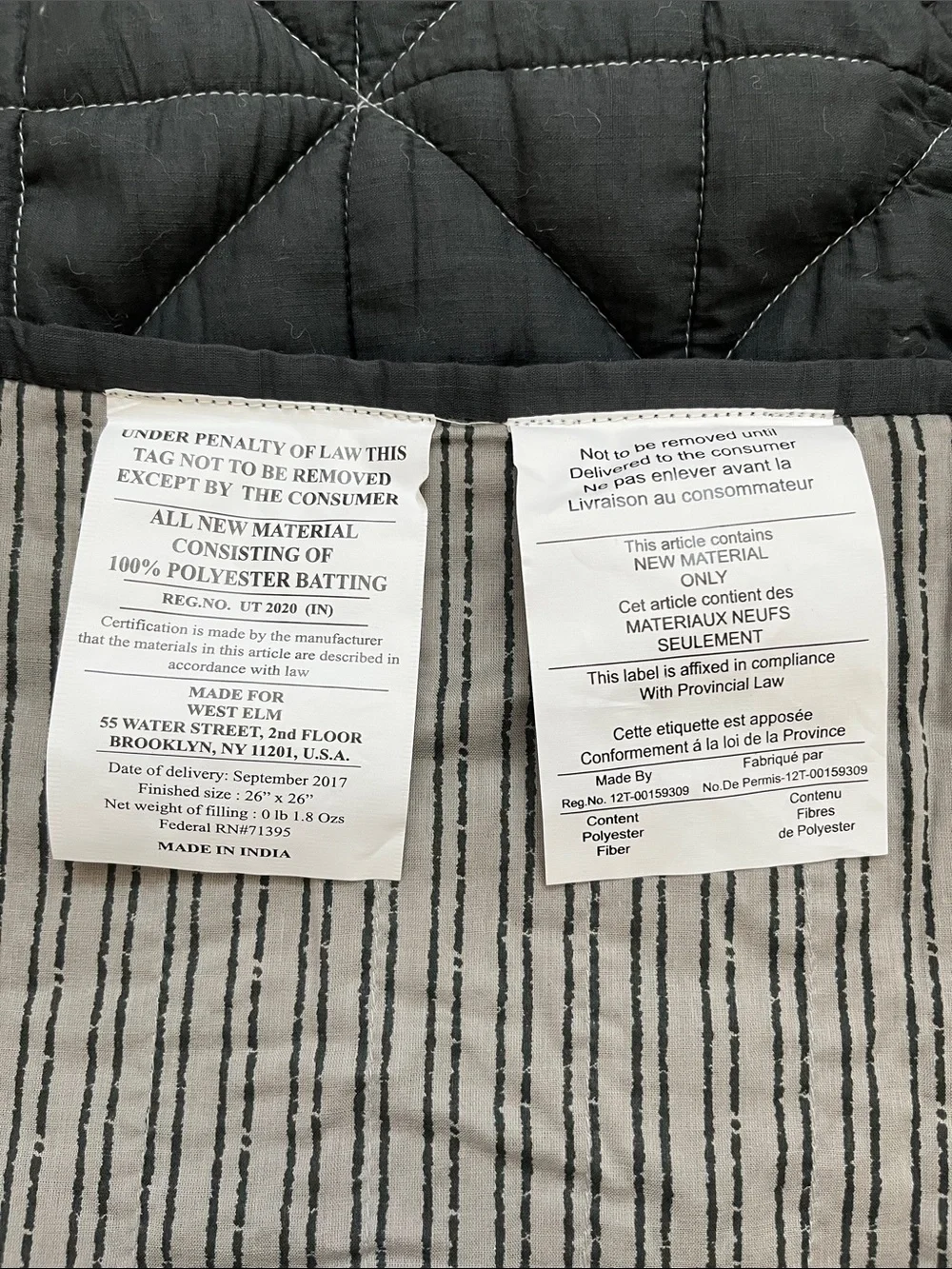 West Elm Quilted Euro Sham with Contrast Stitching